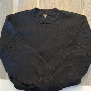 Free People Black Crew Neck Sweater with Textured Knit